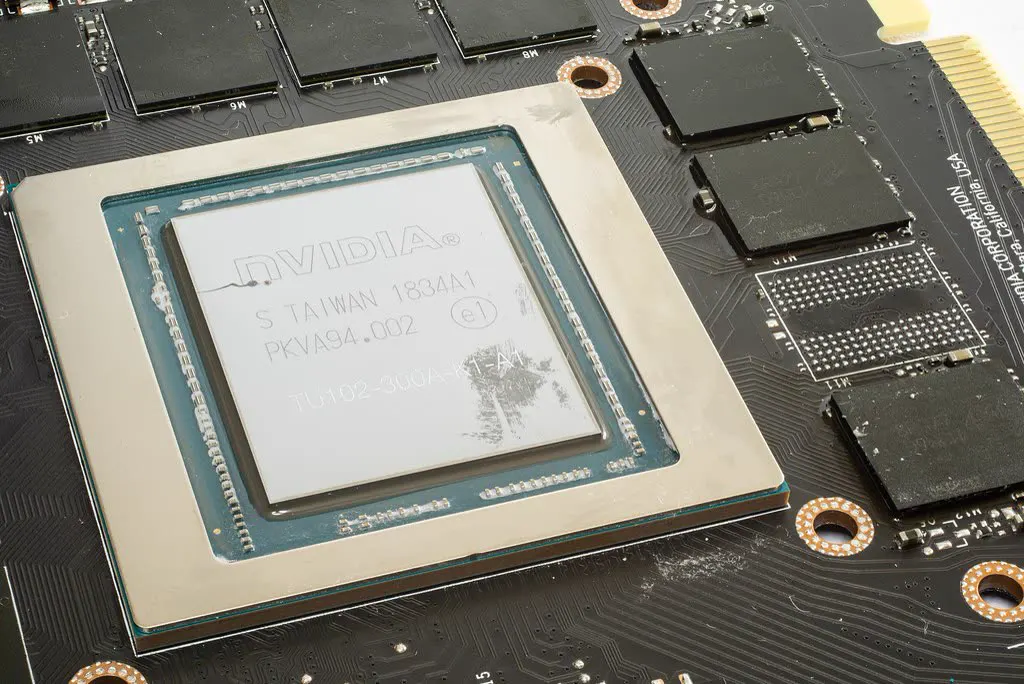 Close-up of an AI accelerator chip on a circuit board